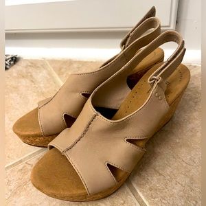 Clarks Tan Wedge Sandals